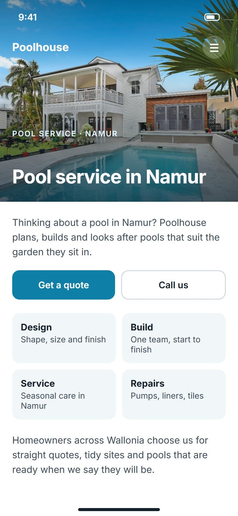 A generated location page on a phone