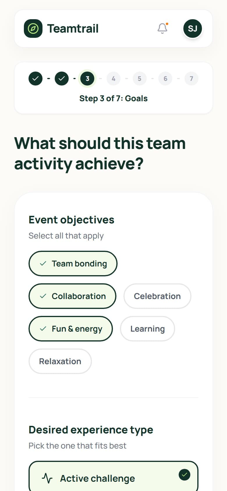Event goals step on a phone