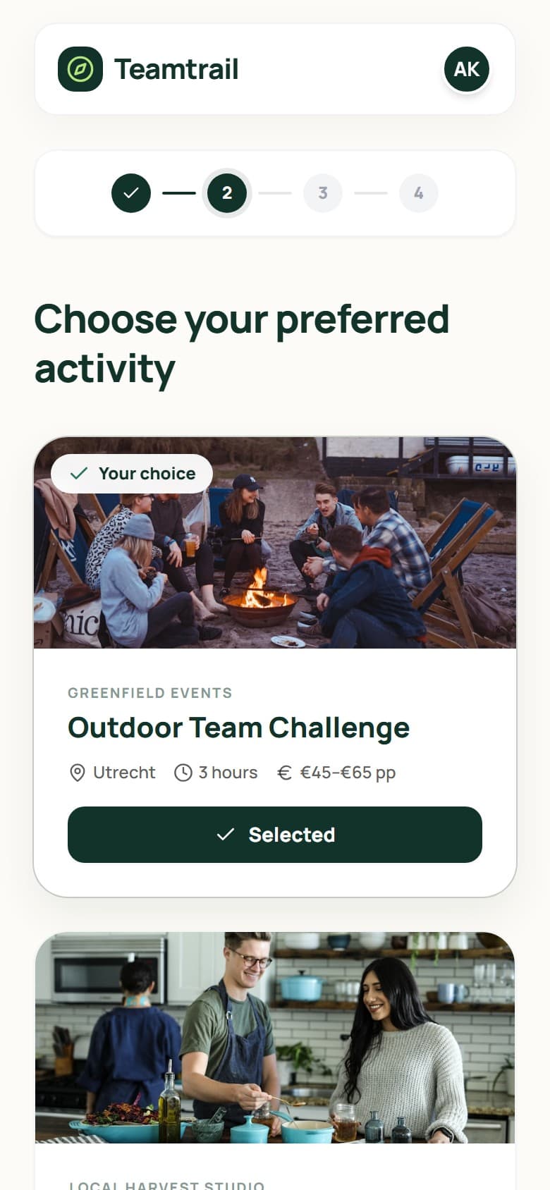 Vote step on a phone with the chosen activity selected