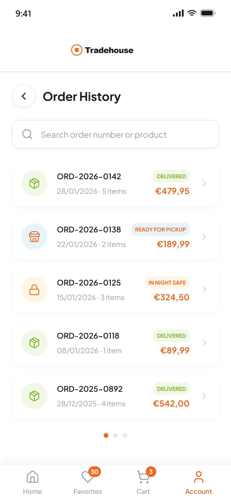 Order history with delivery status