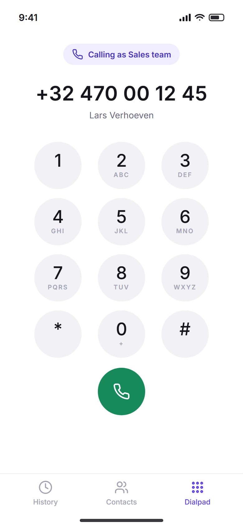 Phone dialpad calling as the sales team