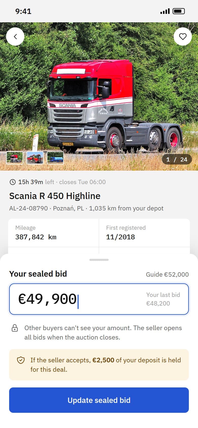 Entering a sealed bid, with the deposit it would commit